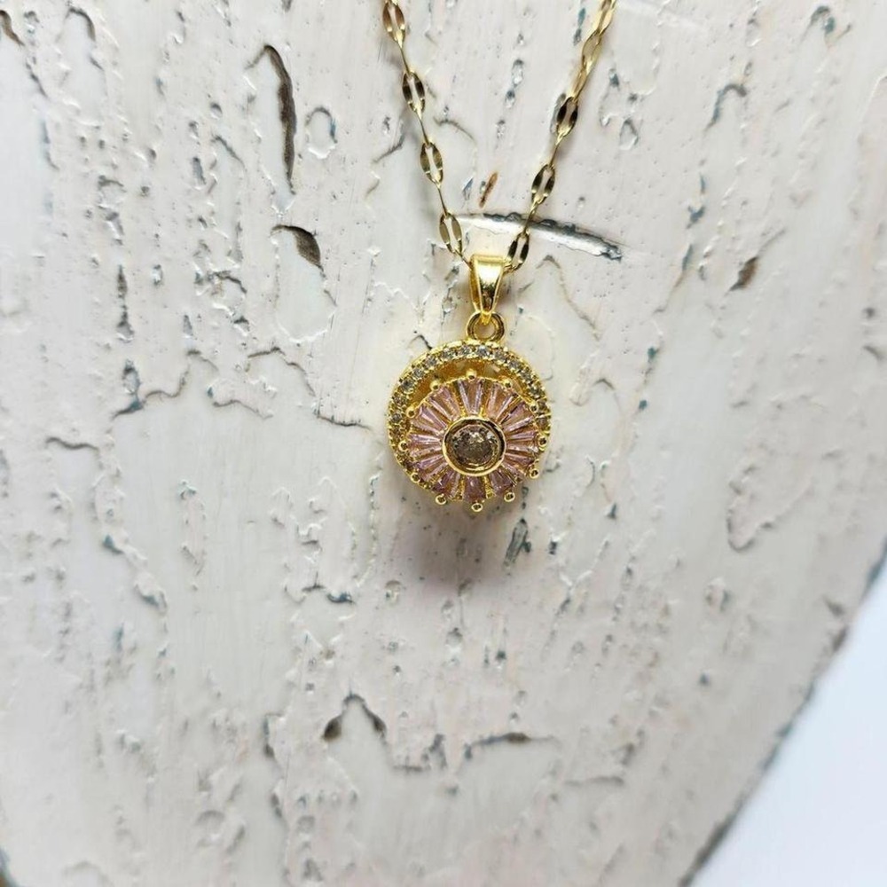 Gold and Pink Anxiety Relief Pendant Necklace